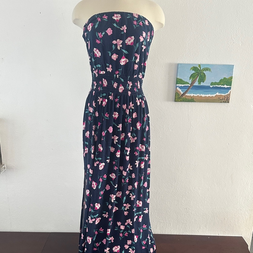 Nordstrom Strapless Floral Dress - Navy and Pink